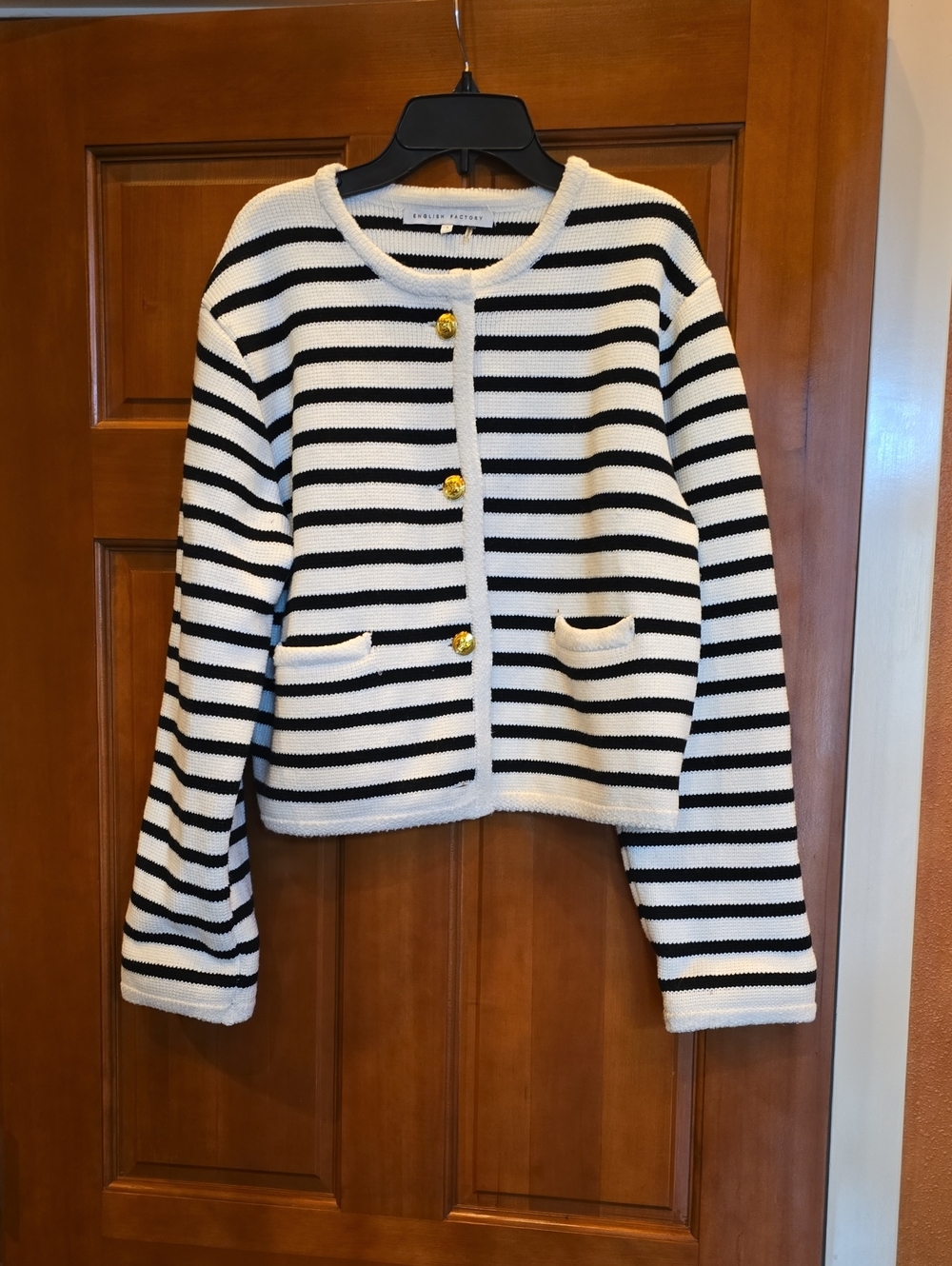 English Factory Black and White Striped Cardigan Sweater